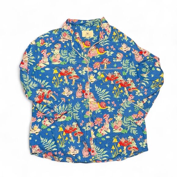 Print Fresh Tea Party 100% Organic Cotton Maximalist Long Pajama Set Size Large - Picture 3 of 8